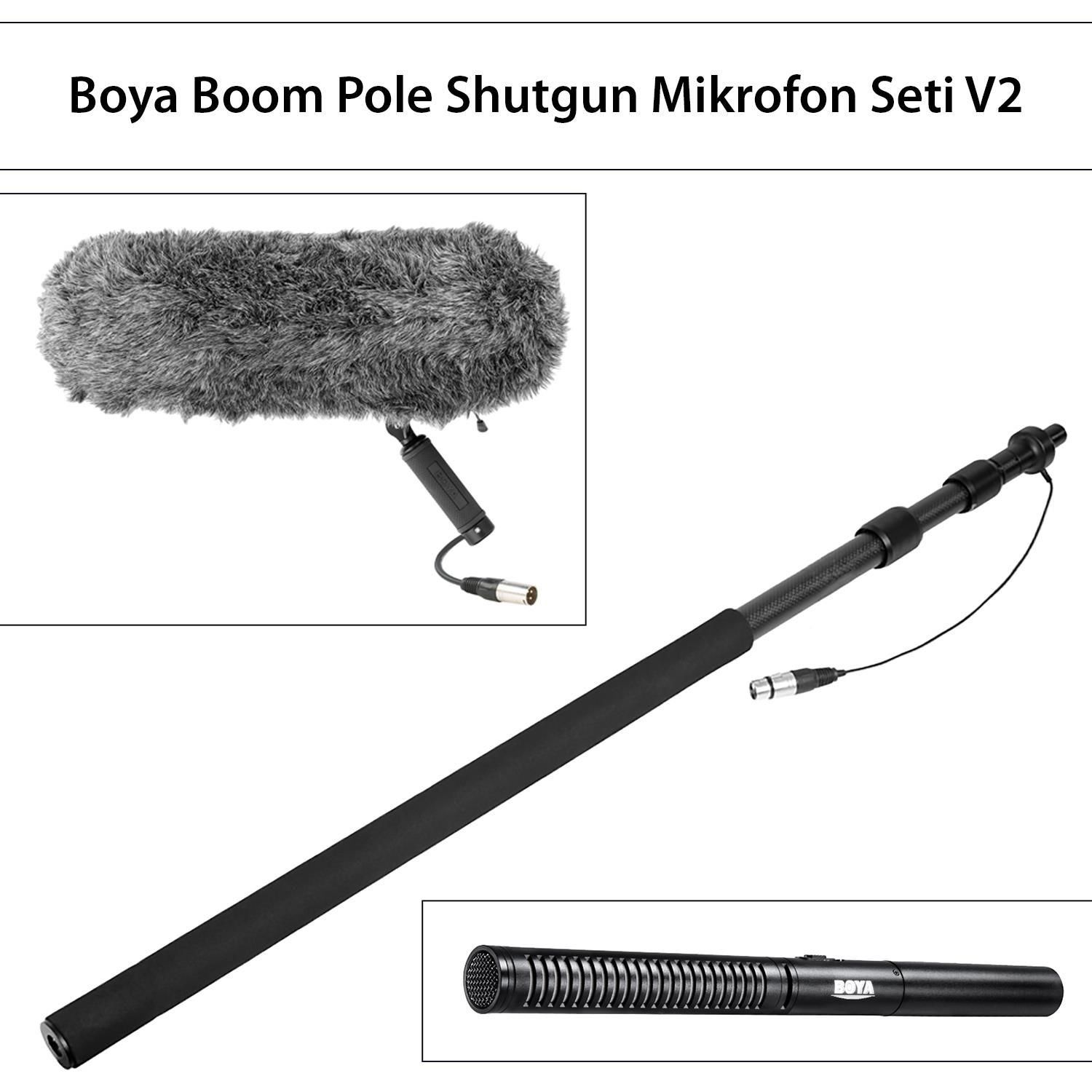 Boya Boom Pole Sopa + Shutgun Mikrofon + Rüzgar ve Şok Emici