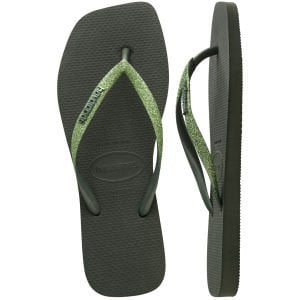 Slim Square Glitter Olive Green Kadın Terlik