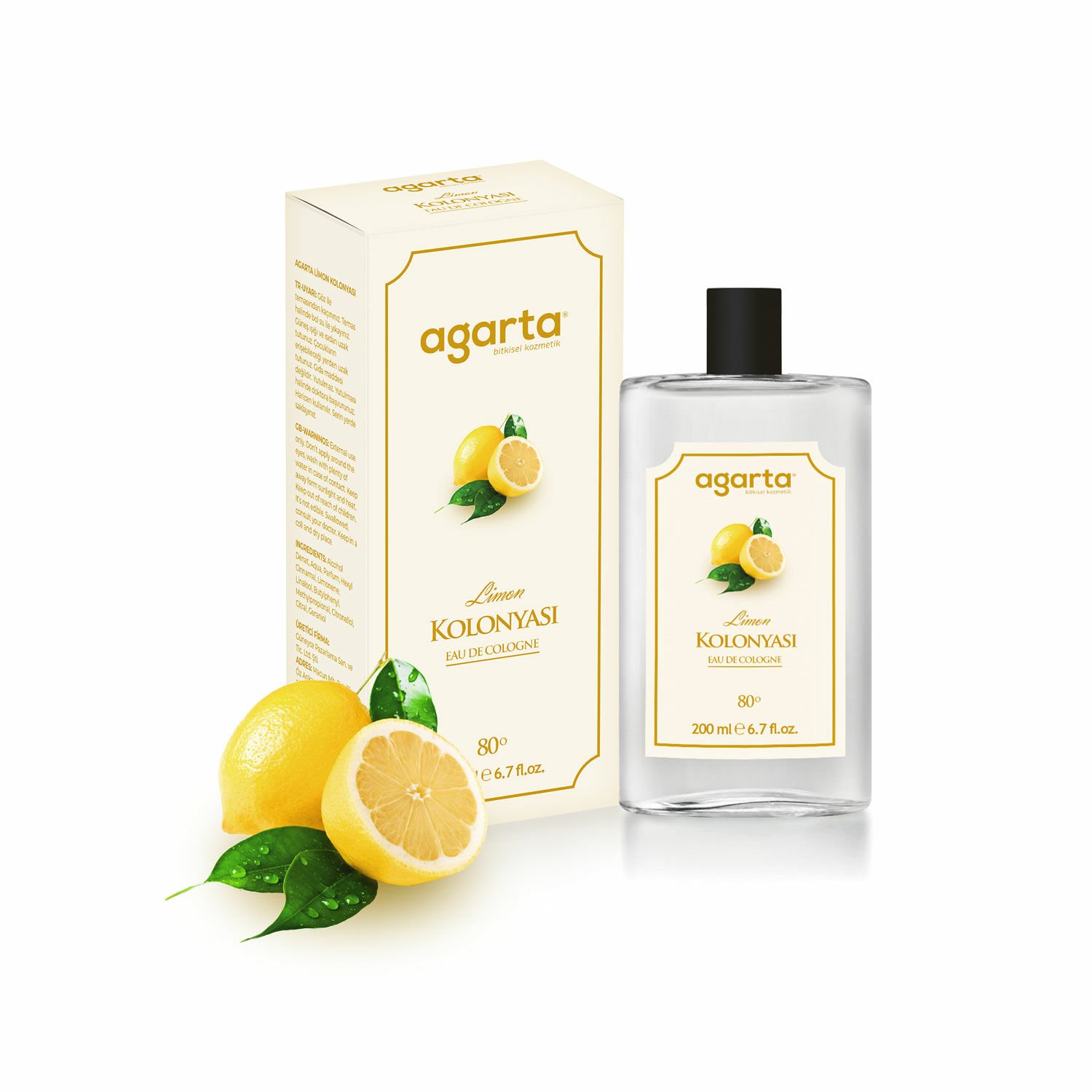 Agarta 80 Derece Limon Kolonyası Cam Şişe 200 ml