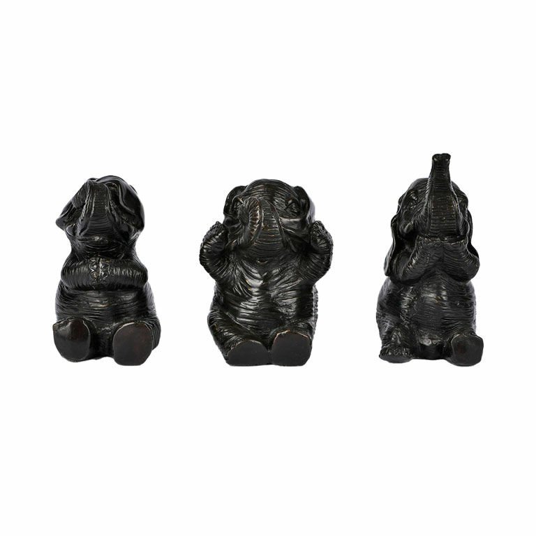 SEE NO EVIL, HEAR NO EVIL, SPEAK NO EVIL BRONZE ELEPHANT SET
