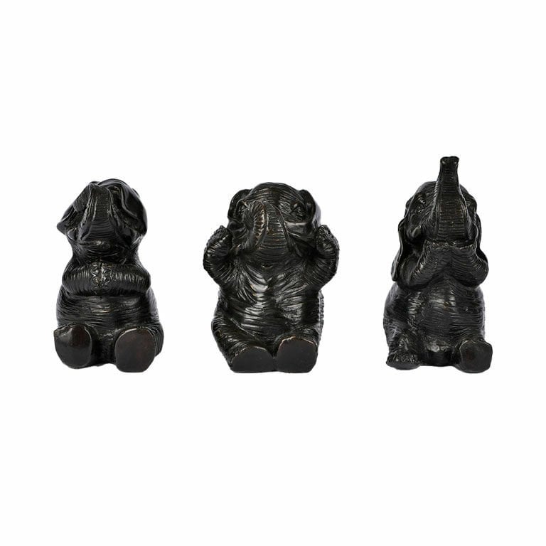 SEE NO EVIL, HEAR NO EVIL, SPEAK NO EVIL BRONZE ELEPHANT SET