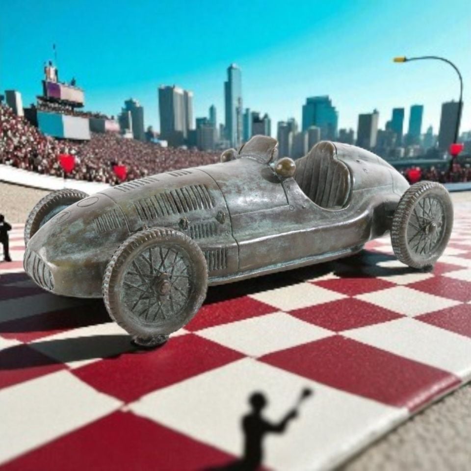 AGED BRONZE RACE CAR
