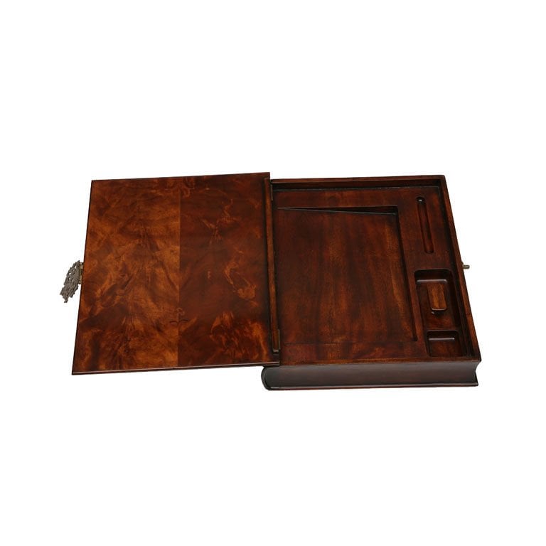 ANTIQUE BOOK-STYLE MAHOGANY BOX