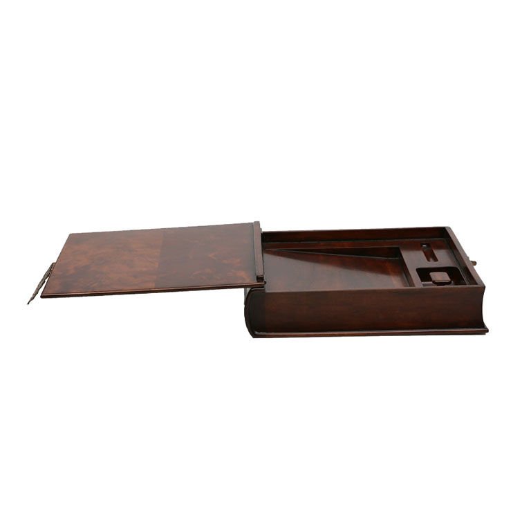 ANTIQUE BOOK-STYLE MAHOGANY BOX