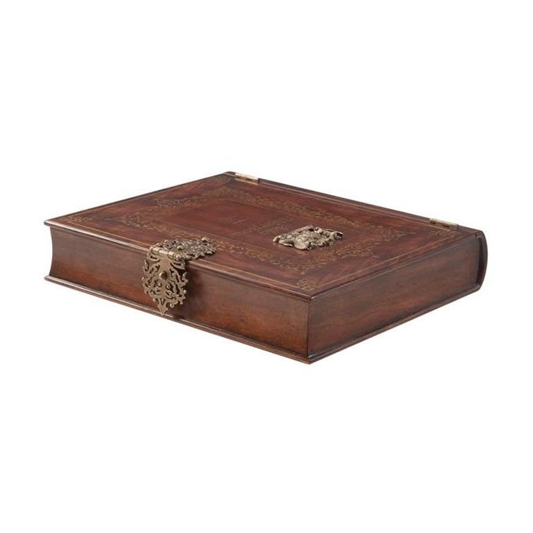 ANTIQUE BOOK-STYLE MAHOGANY BOX