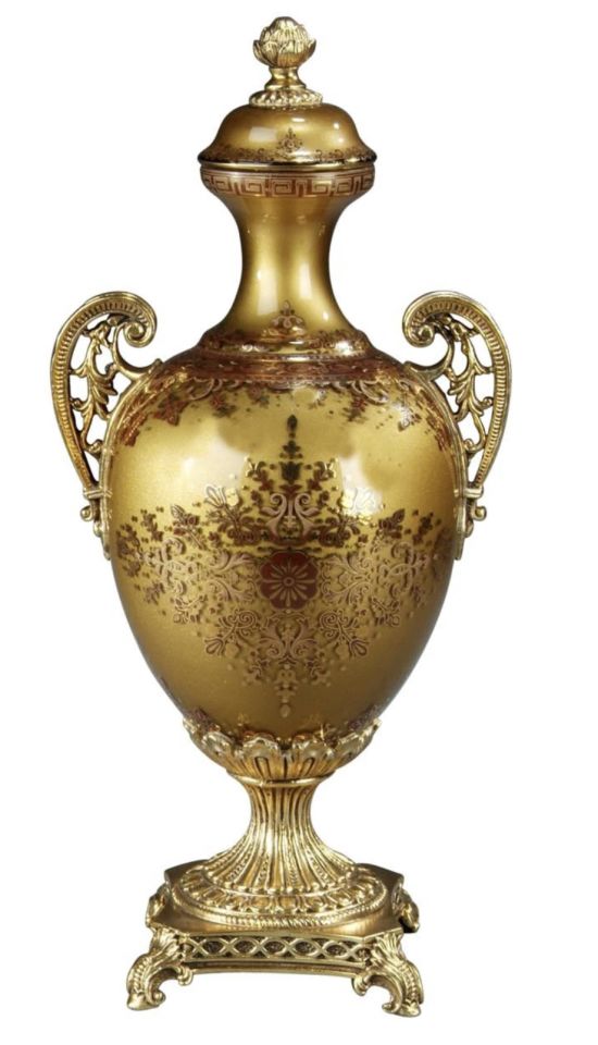 BRASS-INLAID LIDDED VASE
