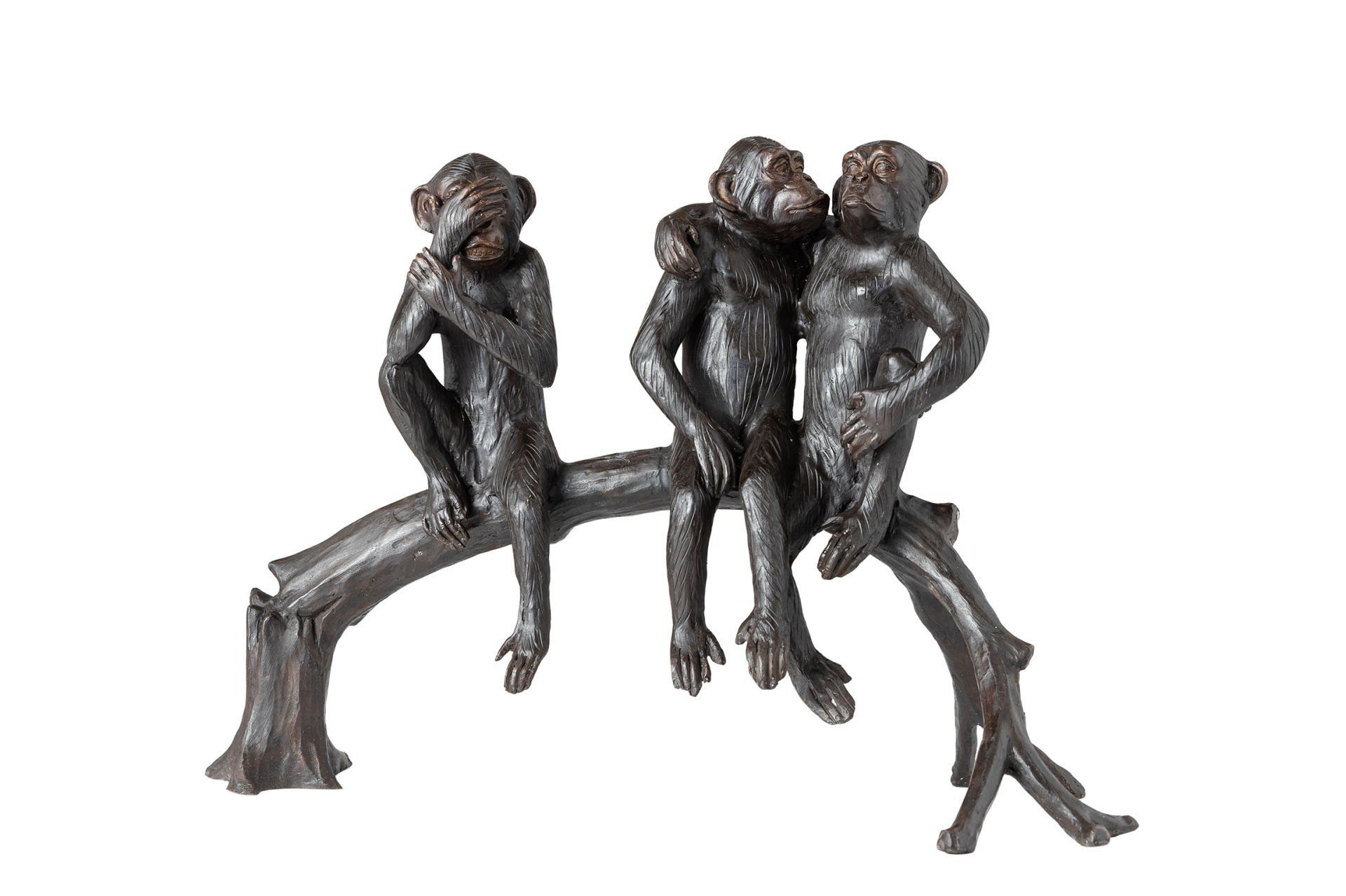 TREE MONKEYS SITTING ON A TREE STUMP