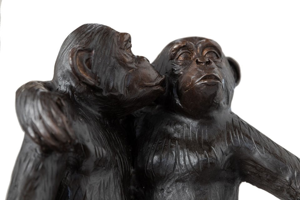 TREE MONKEYS SITTING ON A TREE STUMP