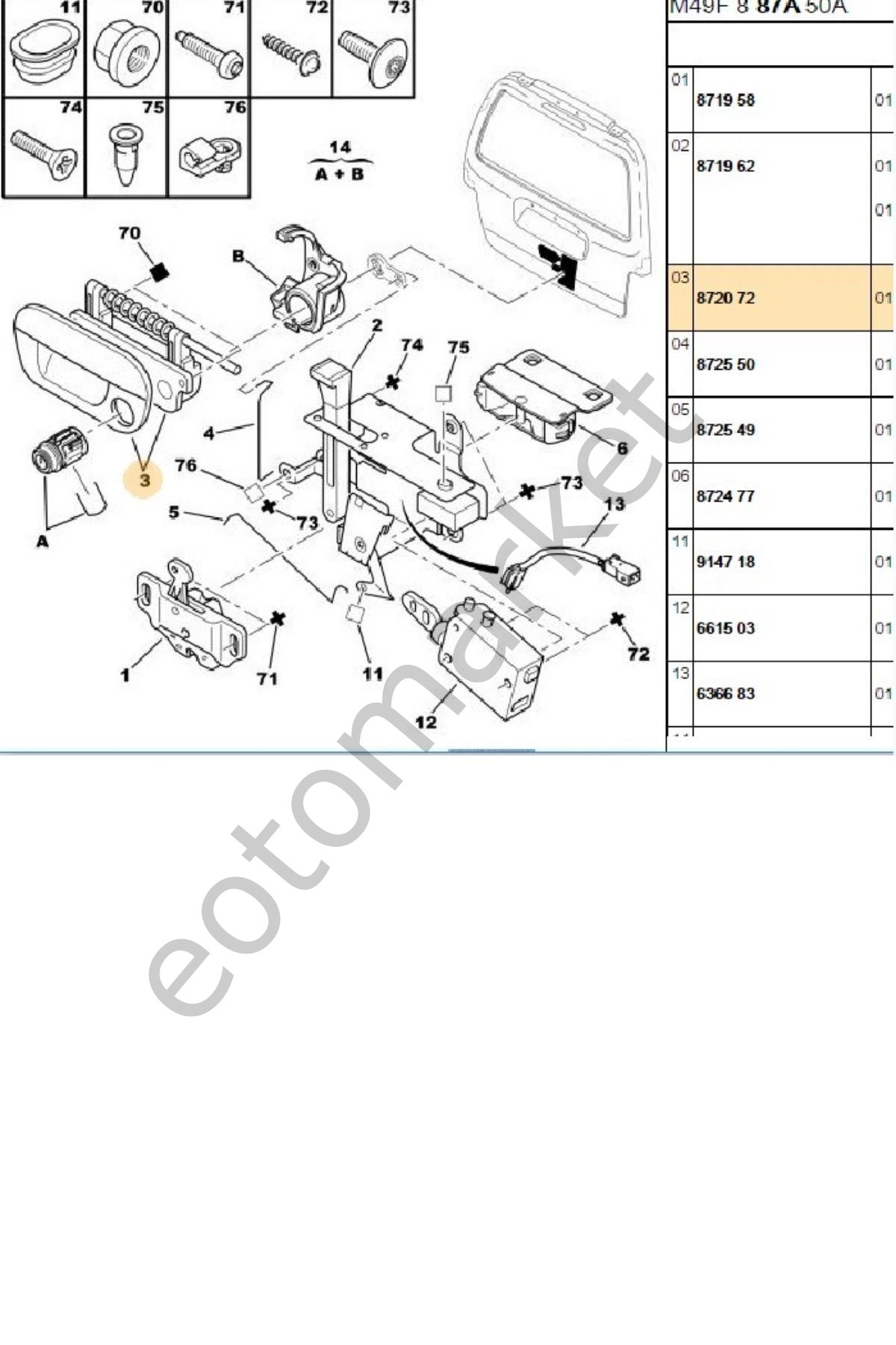 Bagaj Açma Tek Kapı Partner Berlingo DW8 (2661610005-8720.72)