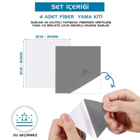 Argeus 4'lü Yapışkanlı Fiber Çadır Tamir Yaması - Gri