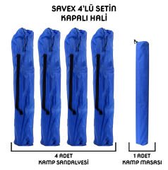 Savex 4'lü Bardaklı Katlanabilir Sandalye ve Masa Seti - Mavi (DY.001)