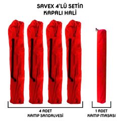 Savex 4'lü Bardaklı Katlanabilir Sandalye ve Masa Seti - Kırmızı (DY.001)