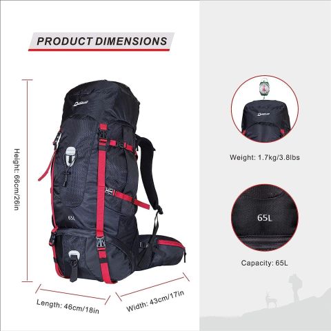QuickUP Hiking Sırt Çantası 65 Litre - SİYAH