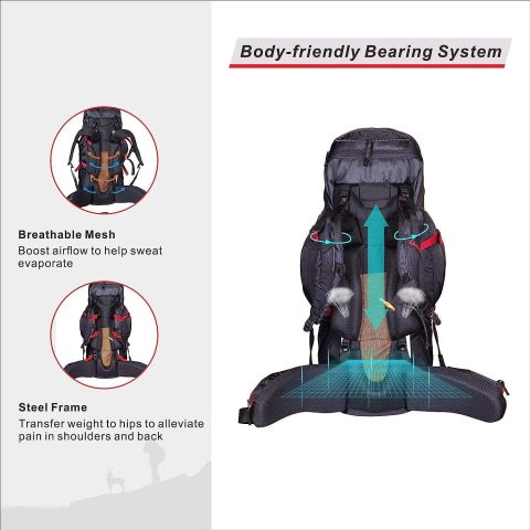 QuickUP Hiking Sırt Çantası 65 Litre - SİYAH