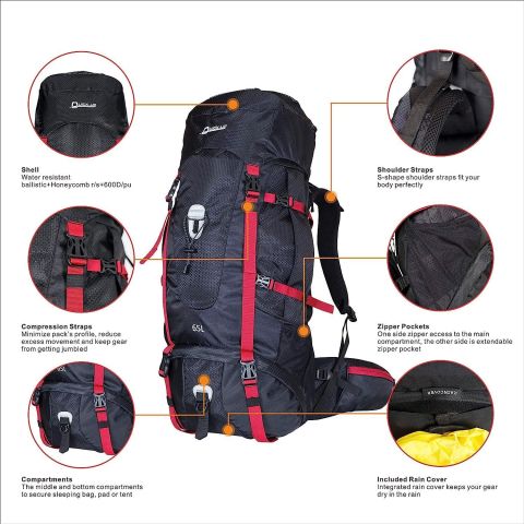 QuickUP Hiking Sırt Çantası 65 Litre - SİYAH