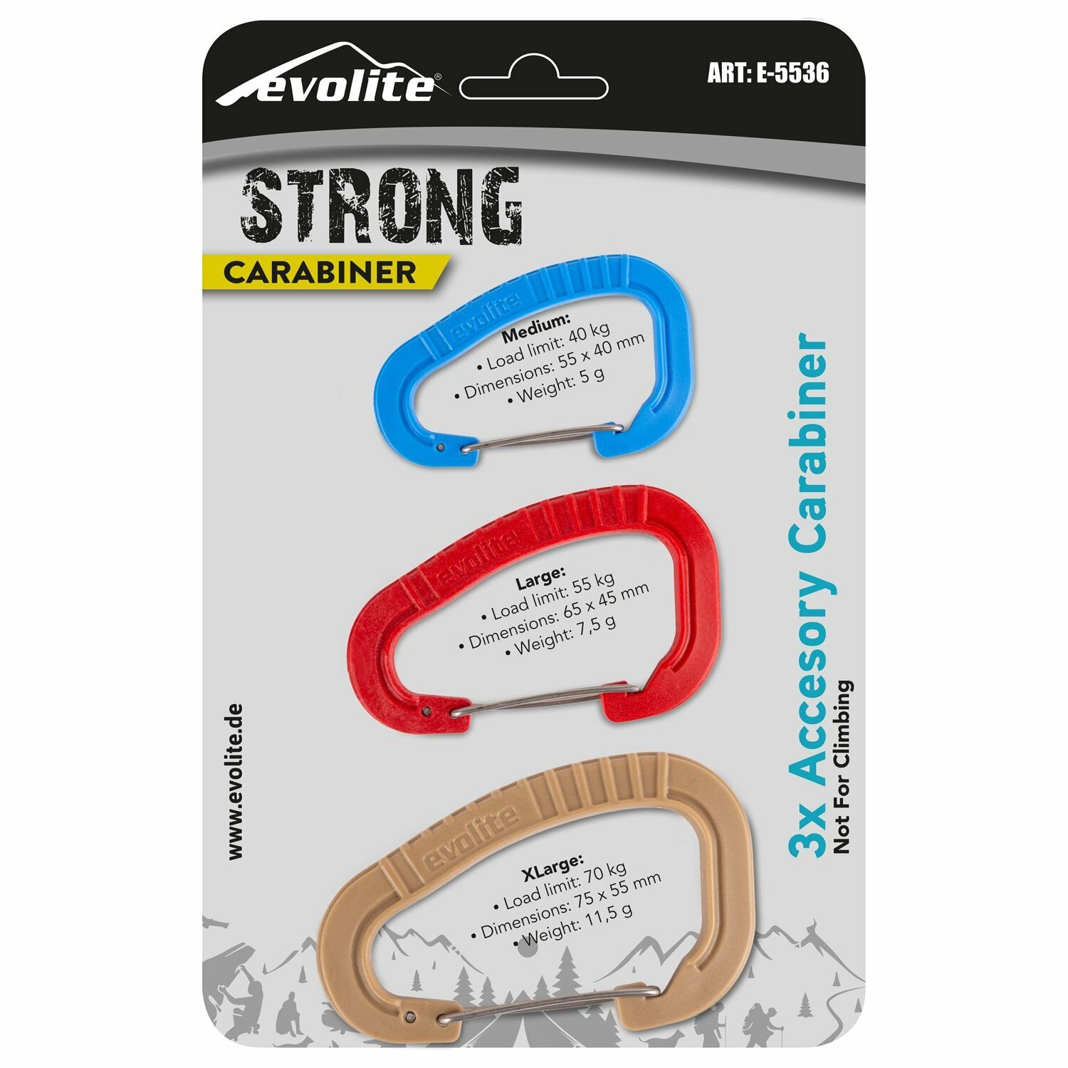 Evolite Strong 3'lü Karabina Seti - Bej/Kırmızı/Mavi