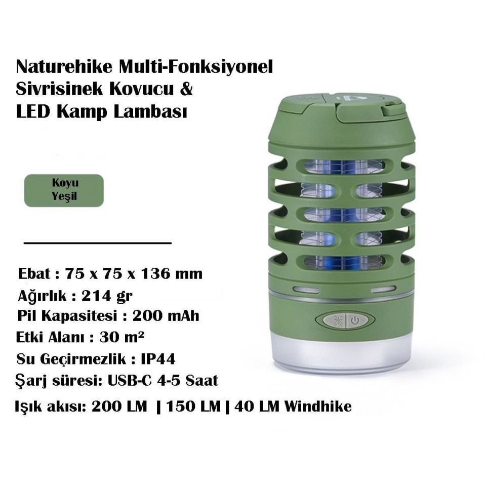 Naturehike Multi-Fonksiyonel Sivrisinek Kovucu & LED Kamp Lambası