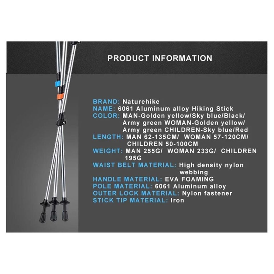 Naturehike ST01 3-Node 6061 AL Teleskopik Trekking Batonu | 62-135 cm |