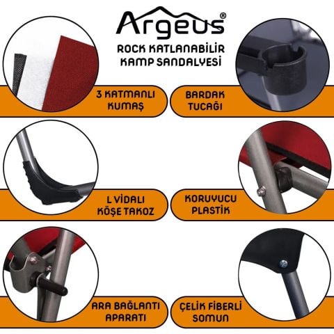 Argeus Rock 4'lü Bardaklı Katlanabilir Sandalye ve Masa Seti - Bej (A-02)