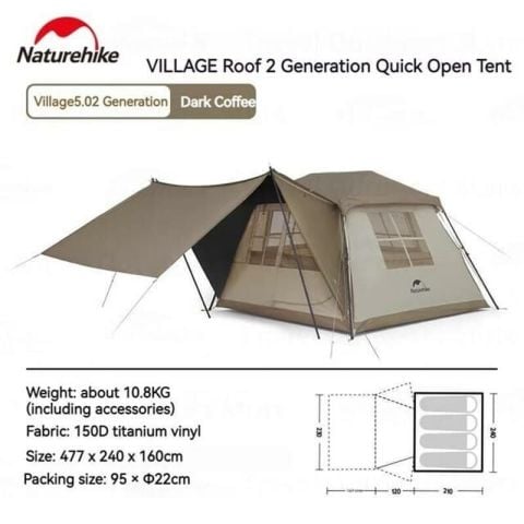 Naturehike Village 5.0 2. Nesil Otomatik Kurulum Çadır