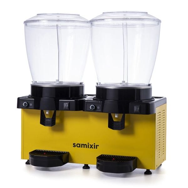 Samixir Panaromik Analog Twin Soğuk İçecek Dispenseri, 22+22 L, Fıskiyeli, Sarı, SS44.AY