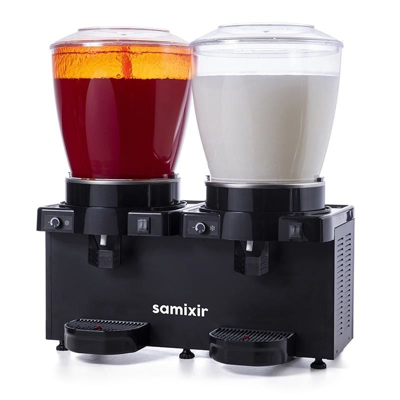 Samixir Panaromik Analog Twin Soğuk İçecek Dispenseri, 22+22 L, Fıskiyeli ve Karıştırıcılı, Siyah, SM44.AB