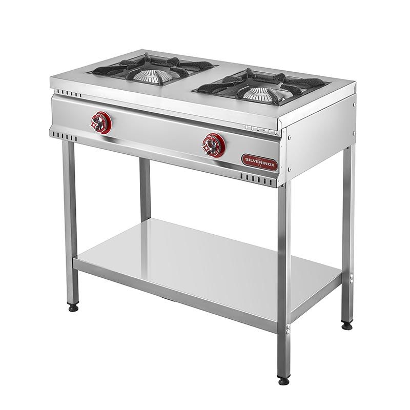 SilverInox Taban Raflı 2 Gözlü Midi Ocak, 90x60x85 cm, LPG'li Ce, TBY-2G