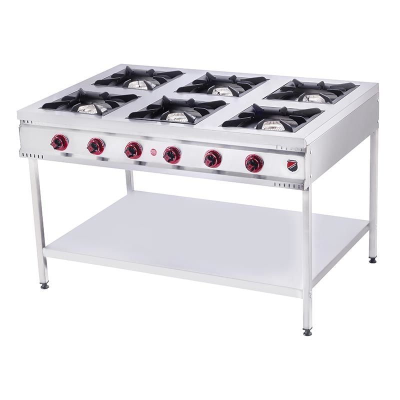 SilverInox Taban Raflı 6 Gözlü Midi Ocak, 130x90x85 cm, LPG'li, TB-6G