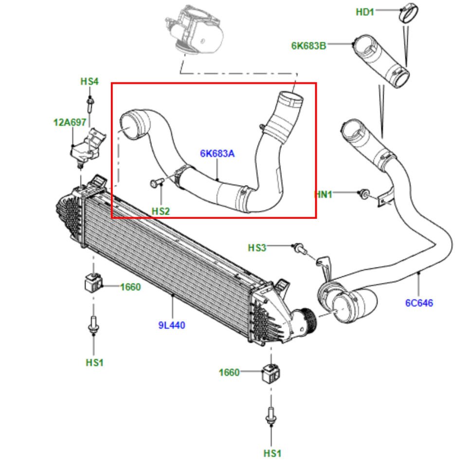 LR066429G - INTERCOOLER HORTUMU (2.2) - Eurospare