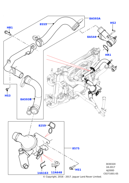 LR081684 - TERMOSTAT HORTUM KOMPLE (VELAR/DİSC.S5/NEW DEF.) - Land Rover