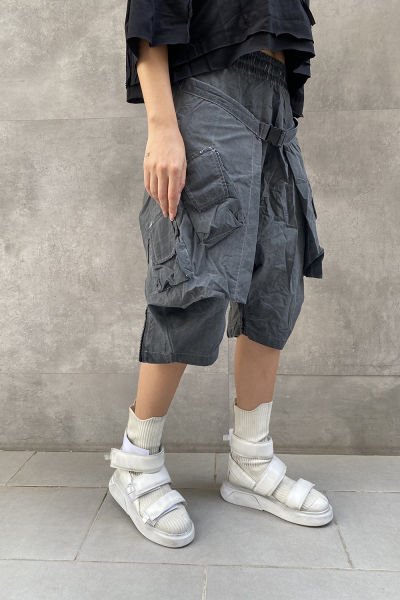 Kemerli Tasarım Oversize Fermuarlı Kapri Şalvar