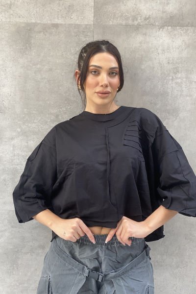 Yamalı Tasarım Oversize Bluz