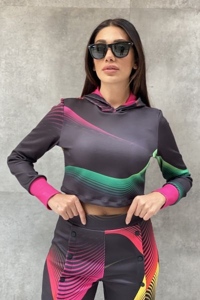 Kapüşonlu Renkli Scuba Tasarım Bluz