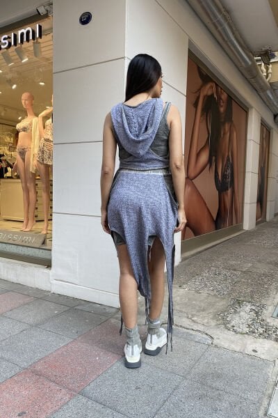 Tasarım Taşlama Asimetrik Saçaklı Etek