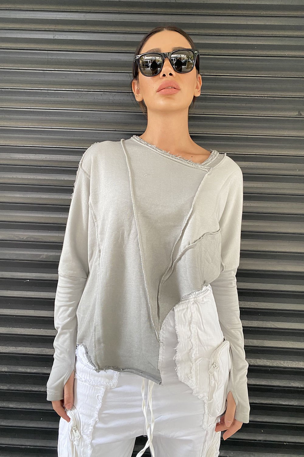 Asimetrik Taşlama Oversize Sweatshirt