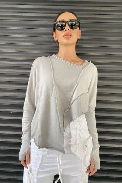 Asimetrik Taşlama Oversize Sweatshirt