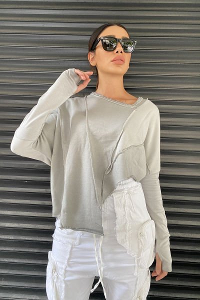 Asimetrik Taşlama Oversize Sweatshirt