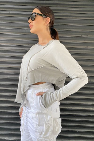 Asimetrik Taşlama Oversize Sweatshirt