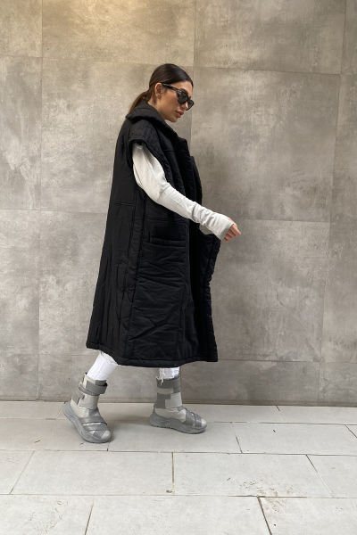 Unisex Kapitone Yüksek Yaka Tasarım Yelek