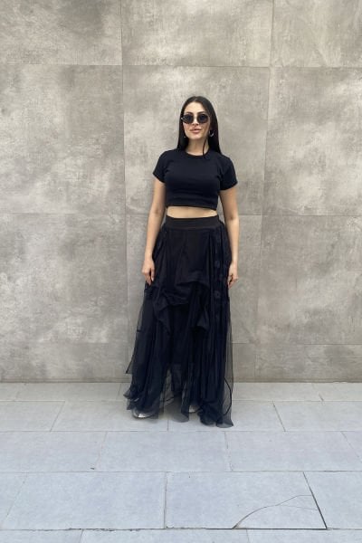 Tüllü Nakışlı Tasarım Oversize Etek