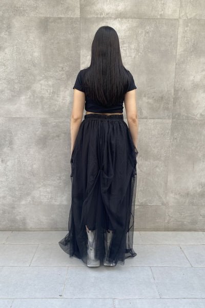 Tüllü Nakışlı Tasarım Oversize Etek