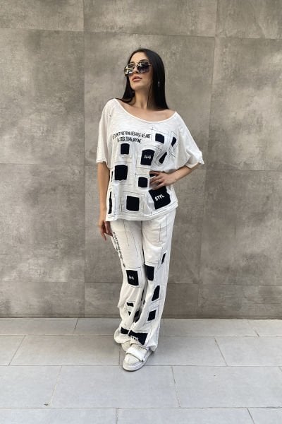 Damalı Tasarım Oversize Bluz Pantolon Takımı