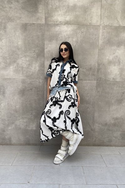 Oversize Tasarım Tül Motifli Etek
