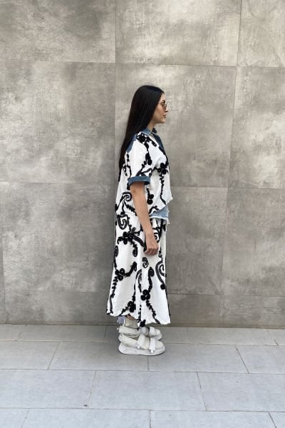 Oversize Tasarım Tül Motifli Etek