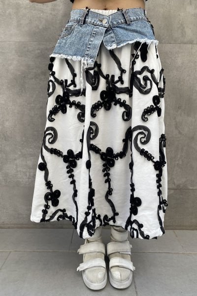 Oversize Tasarım Tül Motifli Etek