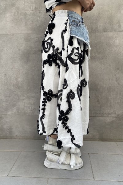 Oversize Tasarım Tül Motifli Etek