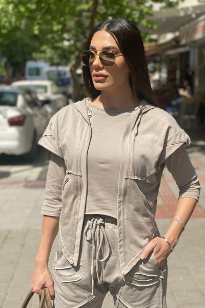Tasarım Astarlı Kapüşonlu Oversize Takım