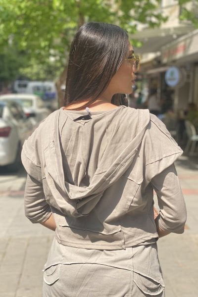 Tasarım Astarlı Kapüşonlu Oversize Takım