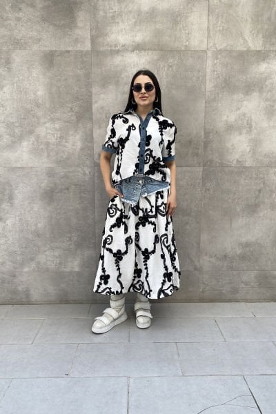 Oversize Tasarım Tül Motifli Gömlek&Bluz