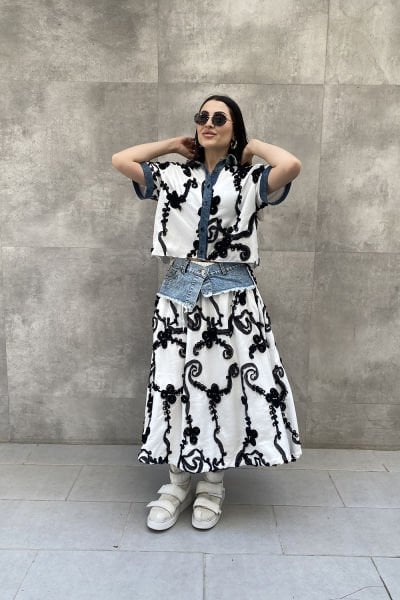 Oversize Tasarım Tül Motifli Gömlek&Bluz